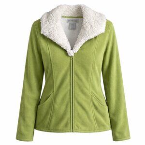Barrage Upcycled Sherpa Collar Zip Front Lime Fleece Sweater Jacket XL